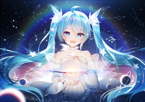 千夜QYS3,初音ミク,VOCALOID,项圈,连衣裙,长发,彩虹,双马尾