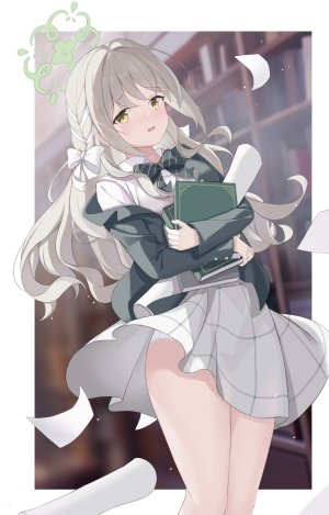 蔚蓝档案,serika,领结,茶发,光晕,长发,长袖,视线正对,開口,胖次,短裙,single,下着,风,黄色眼