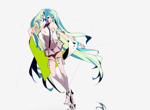 sohin,初音ミク,VOCALOID,碧眼,青发,脸红,连衣裙,手套,长发,黑丝,双马尾,white,絶対領域,aliasing