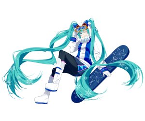 初音ミク,雪ミク,VOCALOID,mizuamemochimochi,全身,手套,长发,视线正对,闭只眼,黑丝,短裙,笑顔,single,双马尾,白背景,雪ミク2016