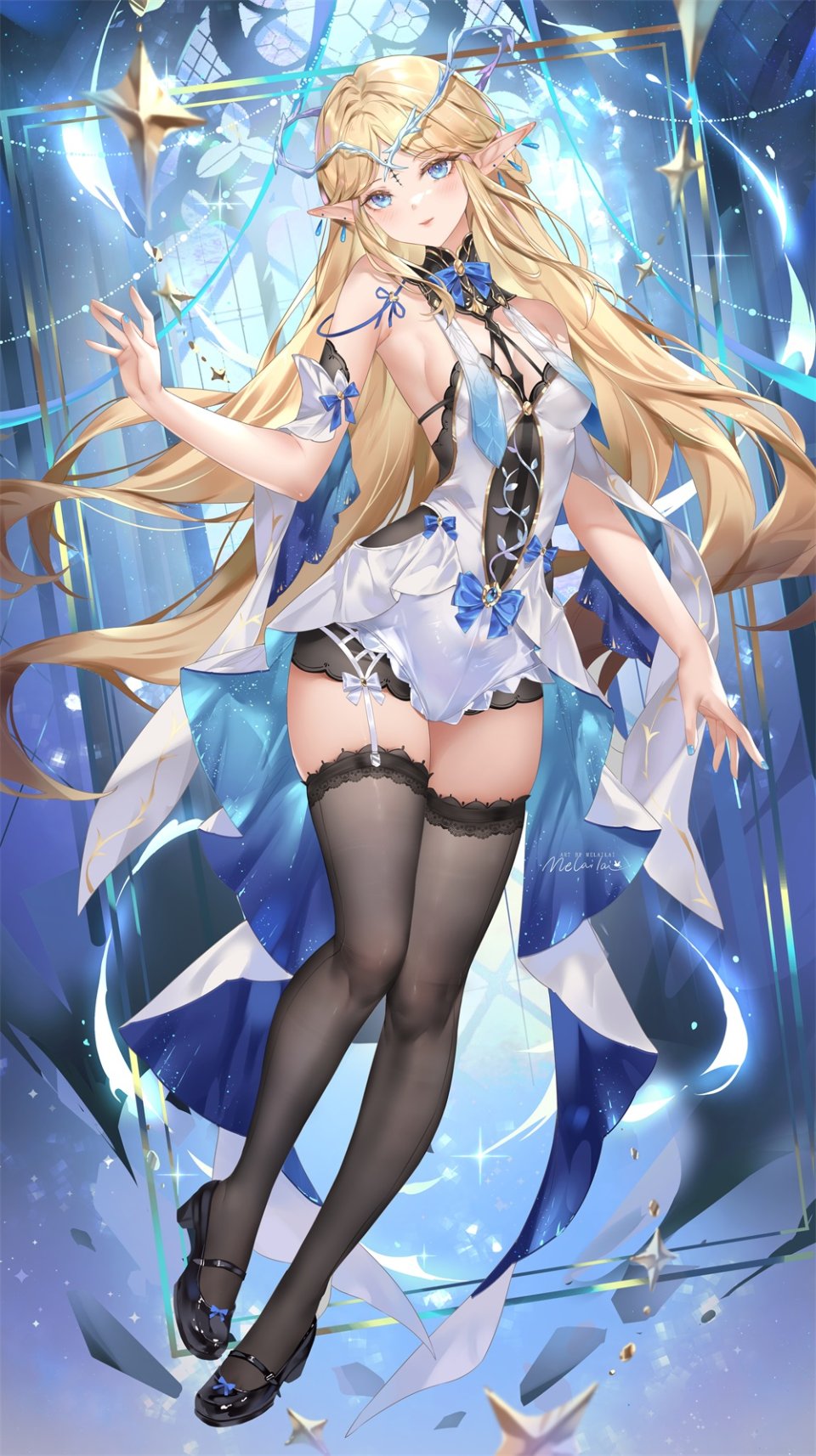 鸣潮 么赖赖 露肩 黑丝 金发 碧眼 Breasts 连衣裙